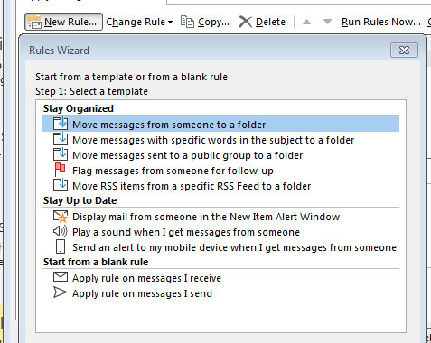 Move emails from a particular email address to a specific folder in Outlook 